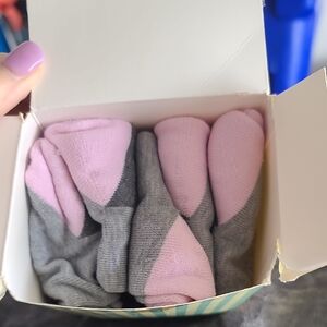 Womens Pink & Gray Crew Socks 5 Pack